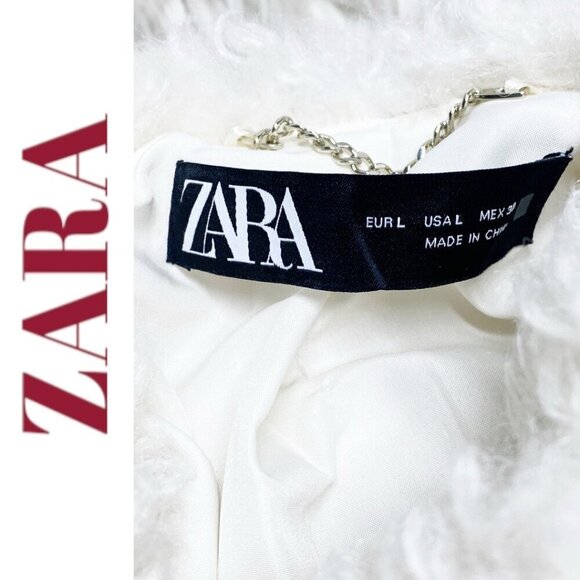 NWOT ZARA *BLOGGER FAVORITE* Faux Fur Fluffy White Snow Bunny Teddy Jacket Large - Picture 7 of 14